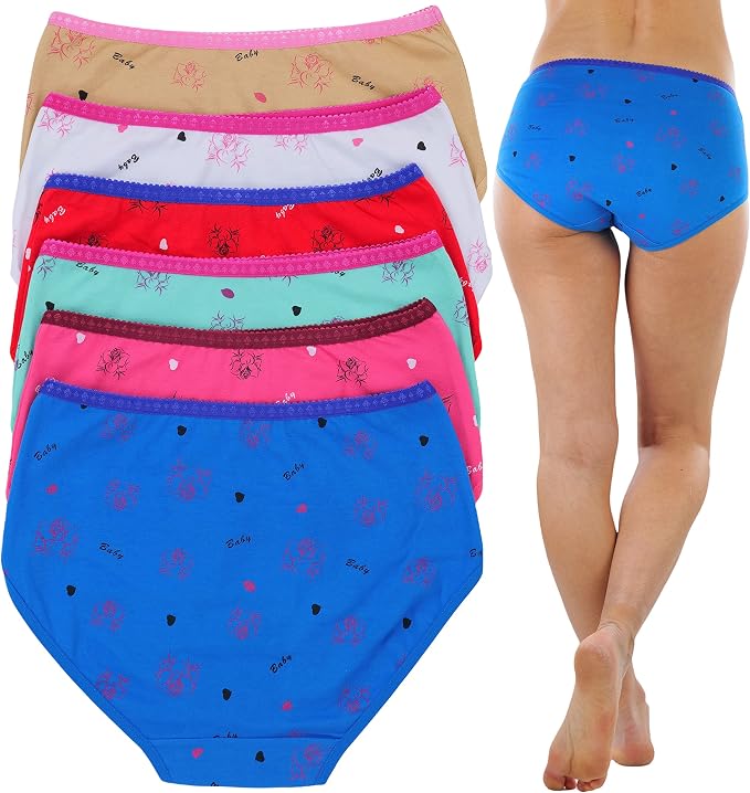 6 Pack: Rose and Baby Print W/ Contrast Colored Waistband