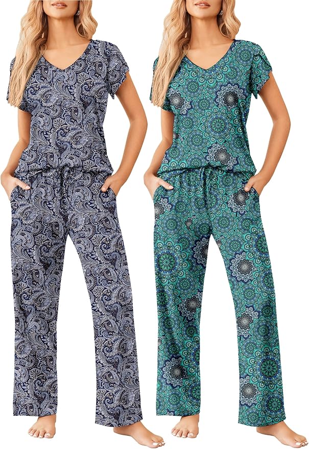 Navy Cashew Flowers/Blue Green Mandala Pattern