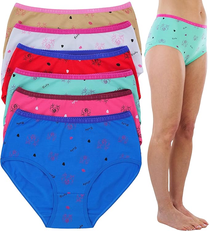 6 Pack: Rose and Baby Print W/ Contrast Colored Waistband
