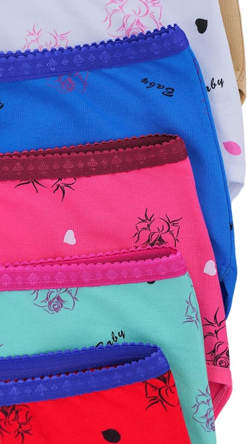 6 Pack: Rose and Baby Print W/ Contrast Colored Waistband