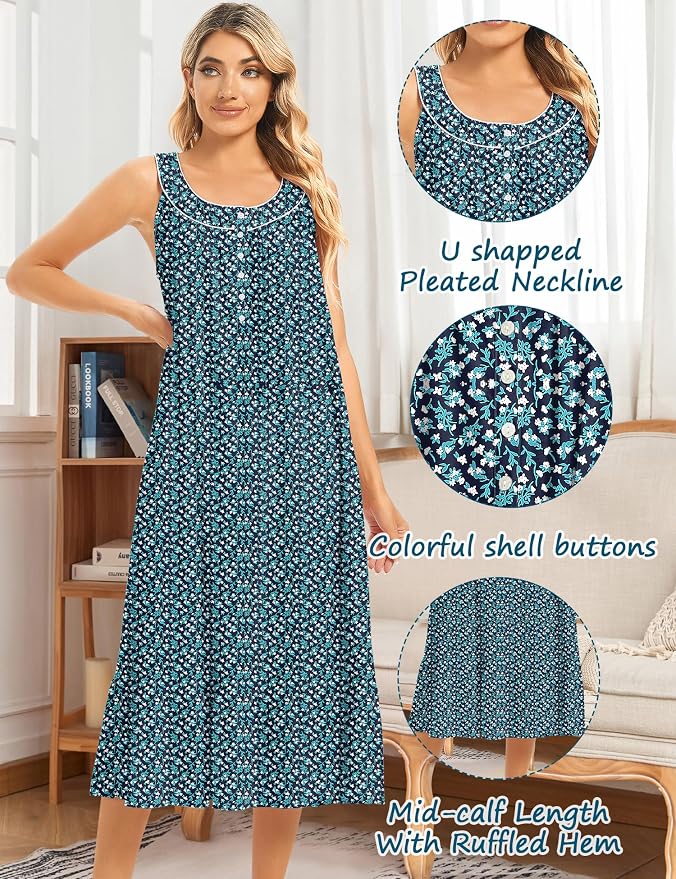 Knit-100% Cottongreen Branches, White Flowers